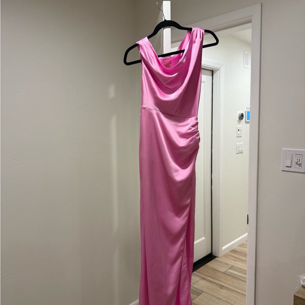 Show Me Your MuMu Hot Pink Satin Cowl Neck Dress